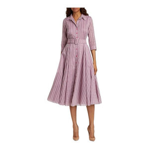 Samantha Sung Aster Napoli Pink Stripe Midi Shirt Dress Size 12